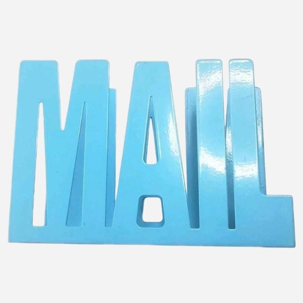 Old Navy Mail Holder Light Blue Steel Metal Freestanding Desk Misc Spelled Out
